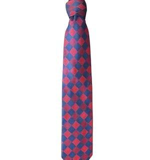 Faconnable Mens Red Blue Geometric Pattern 100% Silk Tie Made in Italy